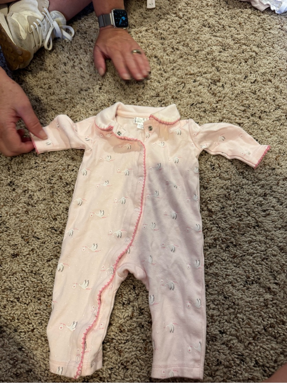 Pink Swan-Print Infant One-Piece with Scallop Trim